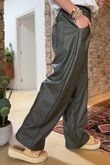 Made in Italy Runa Leather Look Tapered Barrel Pant Khaki